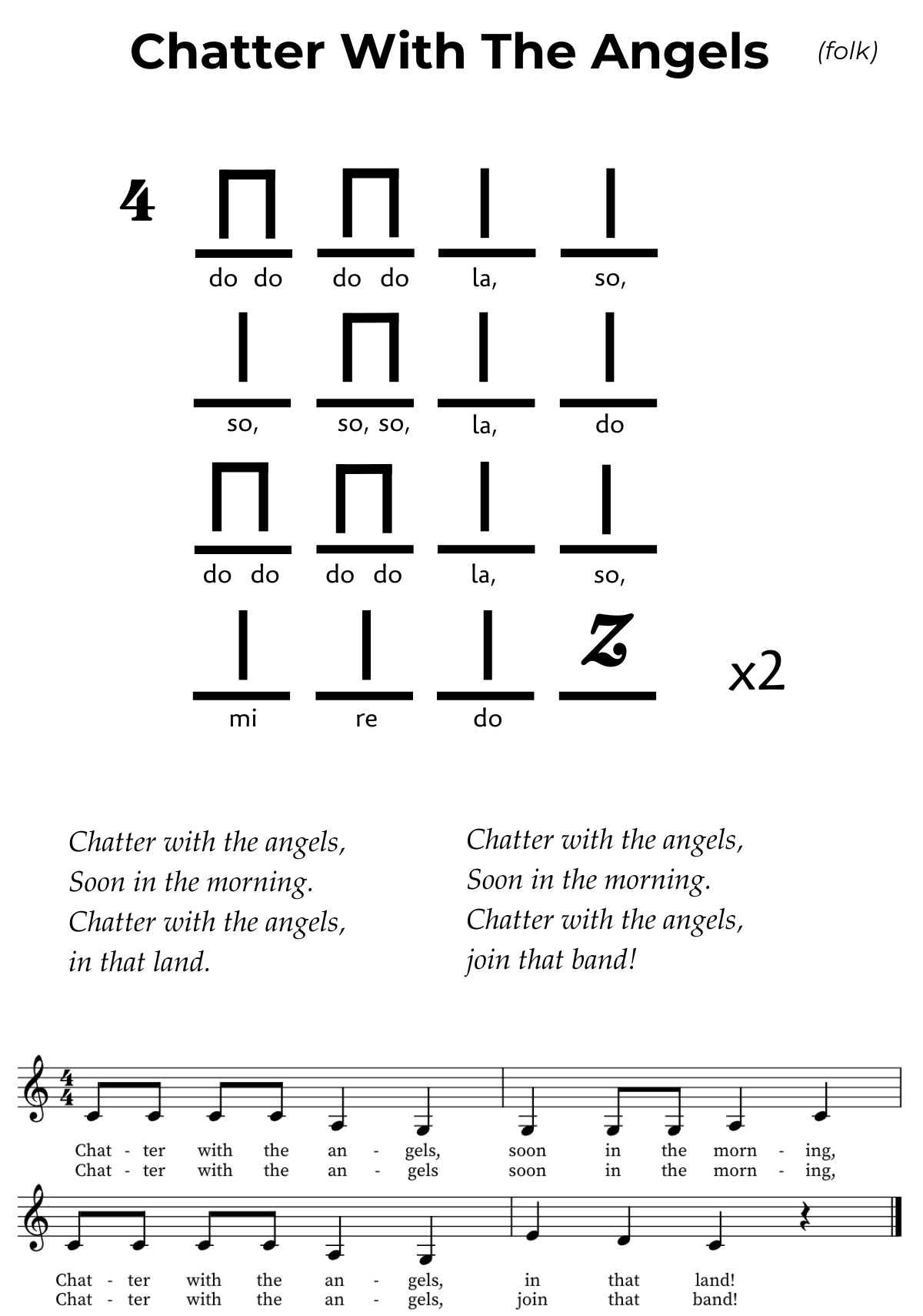 Chatter With The Angels in pentatonic solfa